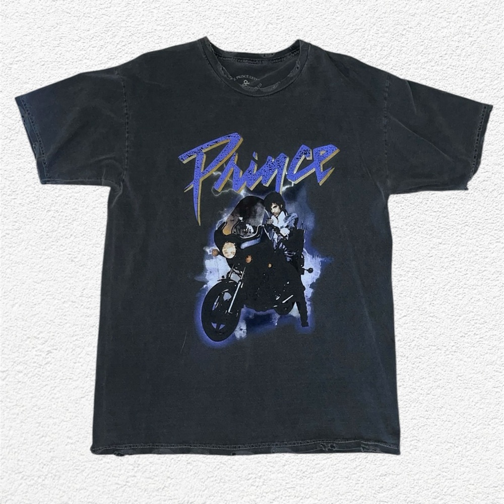 The Prince Estate Purple Rain Graphic Black Distressed Short Sleeve T-Shirt
